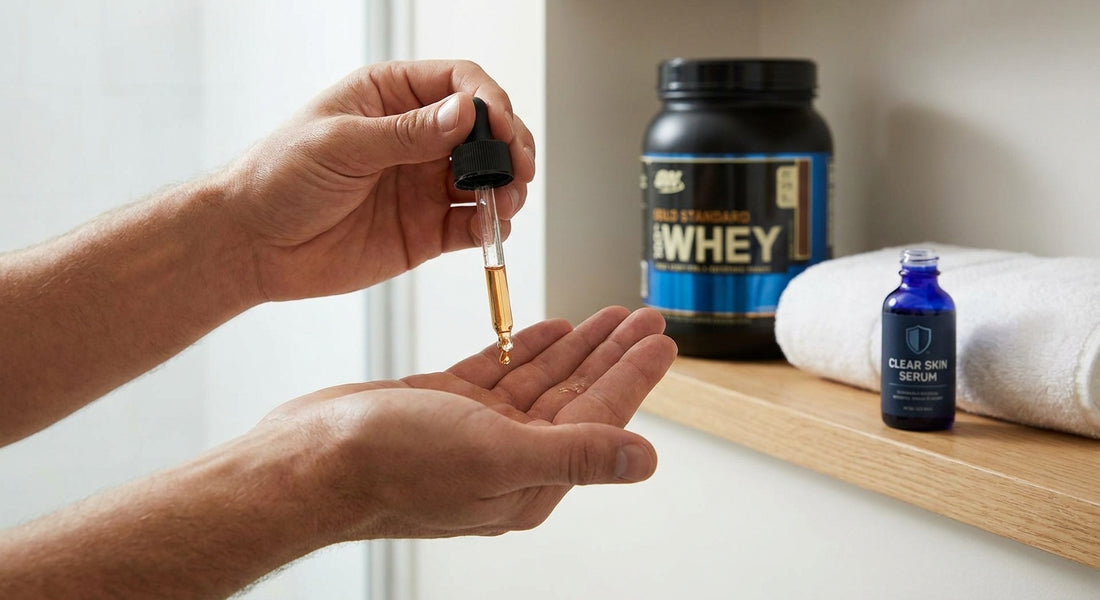 Facial serum for men whose skin breaks out from whey protein